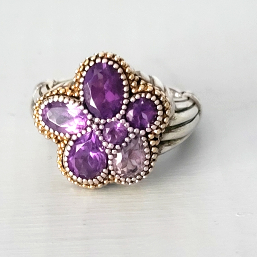 LAGOS Sterling Silver 18K Gold Amethyst Floral Ring